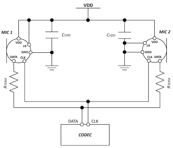 Typical stereo mode configuration of the IM69D129FV01